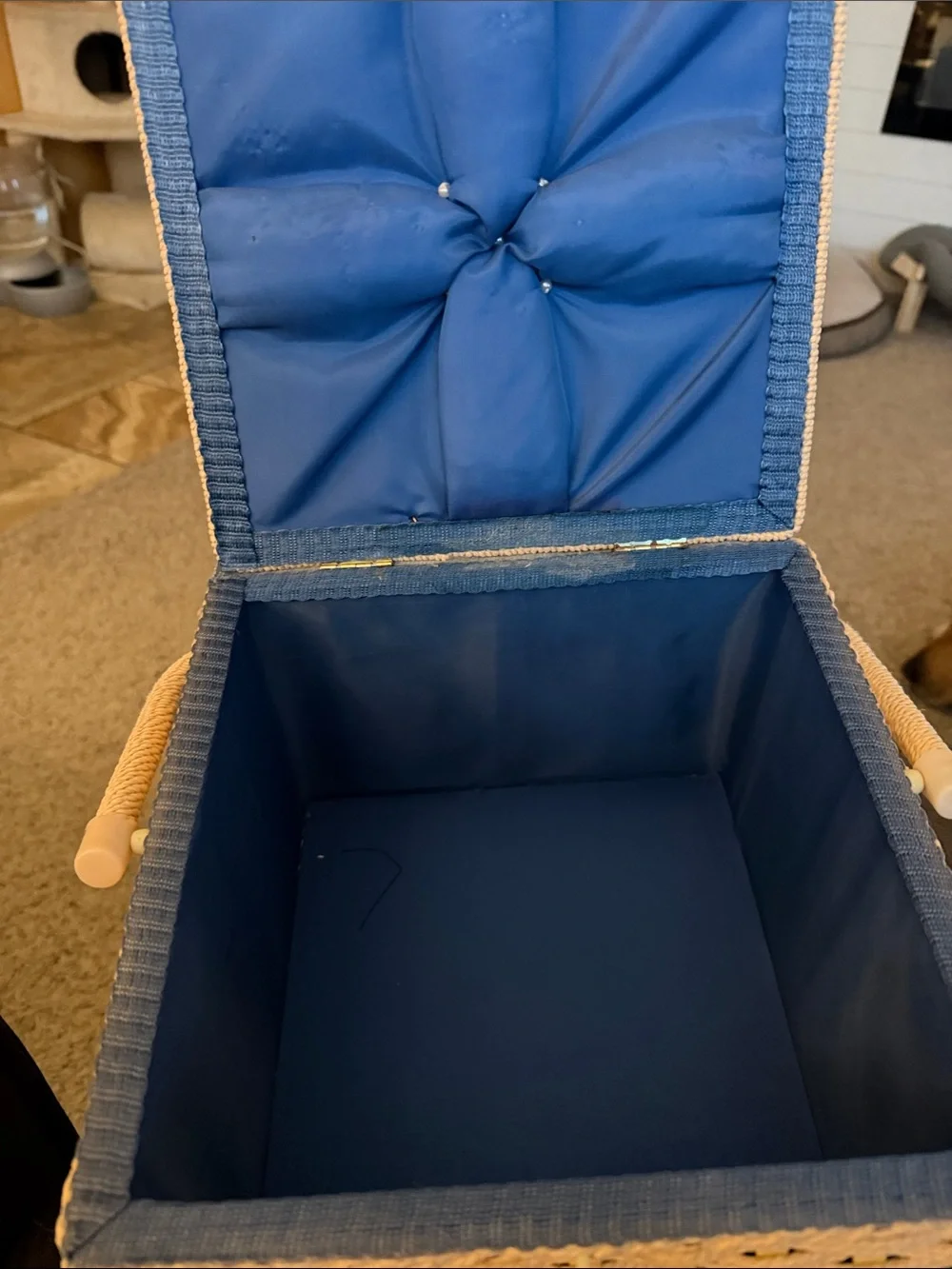 Decorative Country Cottage Sewing Basket - Blue and Cream